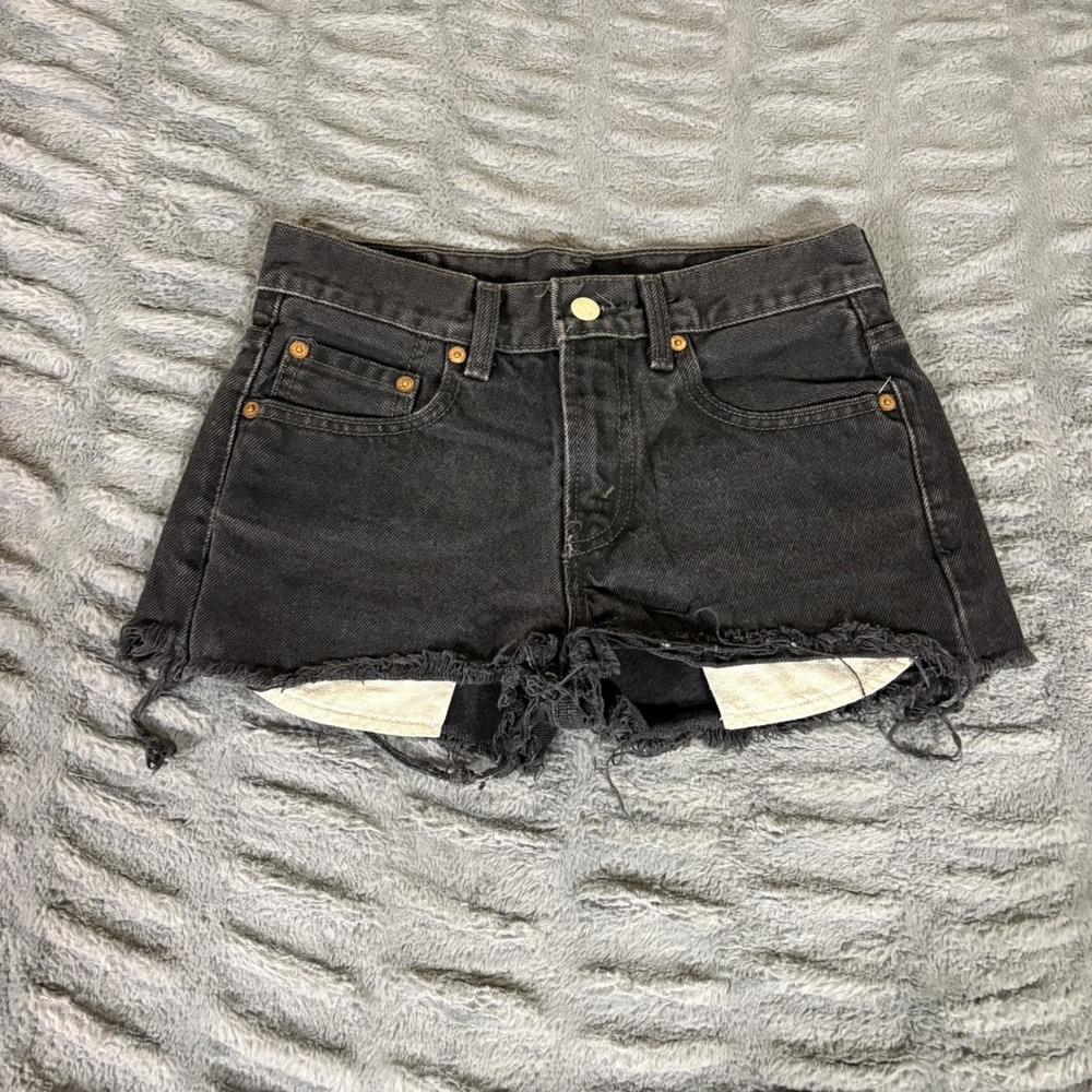 Levis 550 Kids Black Denim Cut Off Shorts Size 12 Reg Frayed Hem Distressed
